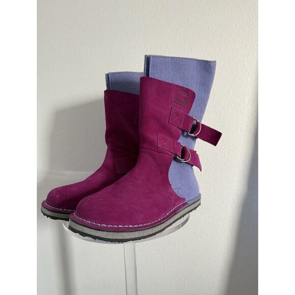 Wmens Sorel Chipahko Suede Wool Wrap Boots Sz 5 Magenta Pink Lavender New - Picture 1 of 8